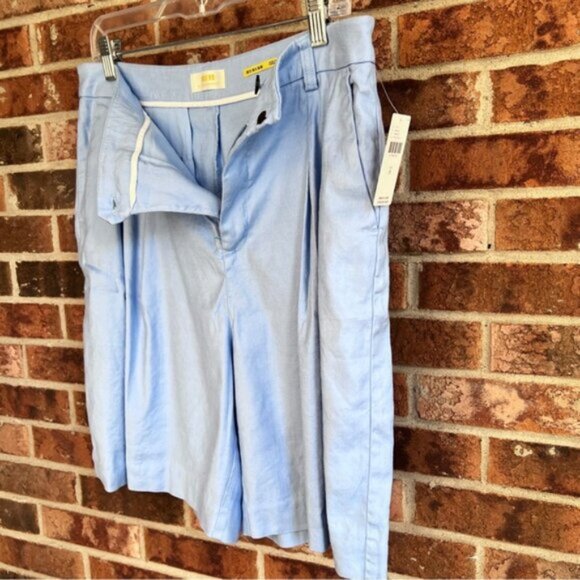 Anthropologie New Maeve Avery Pleated Trouser Shorts Linen Blend Light Blue - Picture 7 of 15